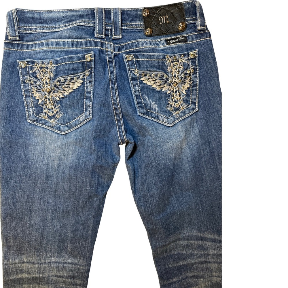 Miss Me Skinny Jeans JP5117SK-2 Blue Distressed Embellished Wing Pocket Size 27